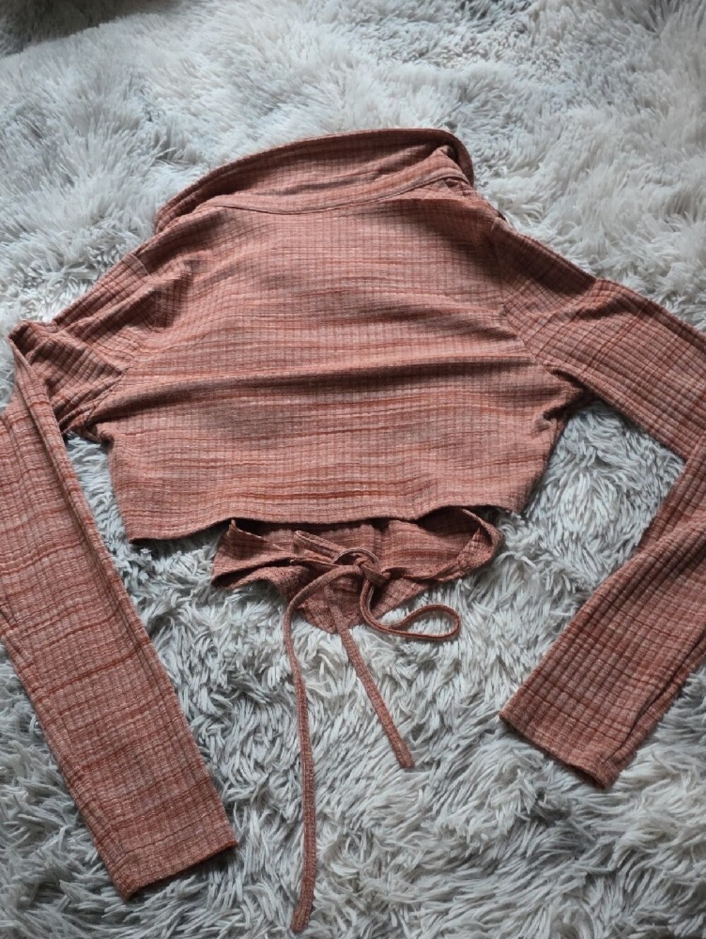 Women’s Rust Ribbed Collared Lace-Up Crop Top - Picture 2 of 5